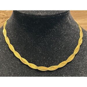 Henrigirl Gold Tone Twisted Braided Necklace Herringbone Band Ribbon Elegant